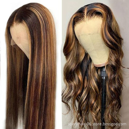 Highlight Transparent 13x4 hd lace frontal wig Long Wigs 4x4 5x5 6x6 Closure Raw Human Hair Wigs Piano Color Straight Body Wave